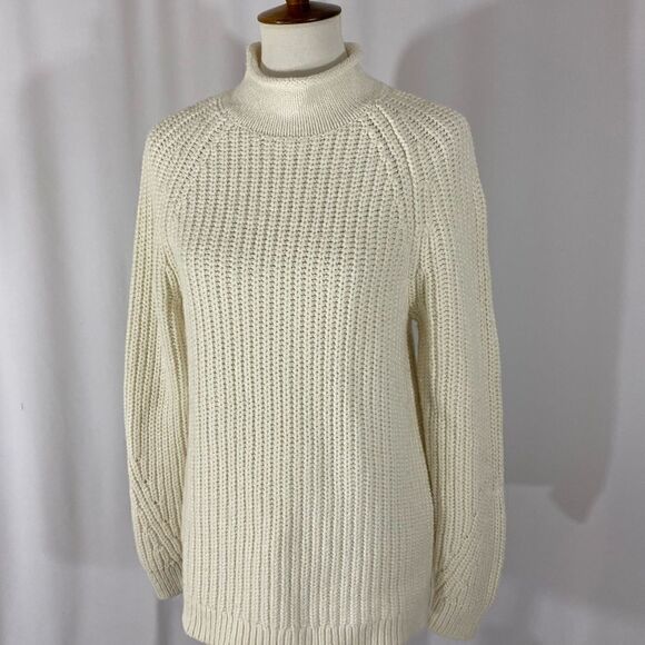 Lands’ End Roll Neck Chunky Knit Cotton Sweater - Picture 2 of 9